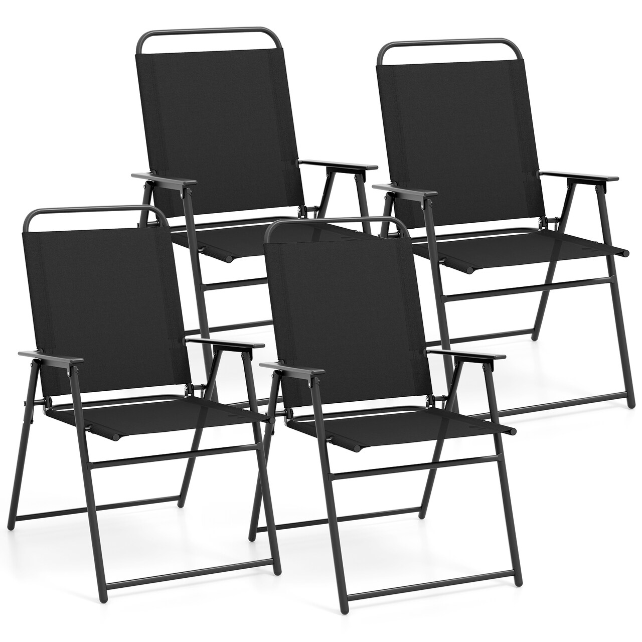 Black Folding Sling Chair with Metal Frame Portable, Breathable Fabric